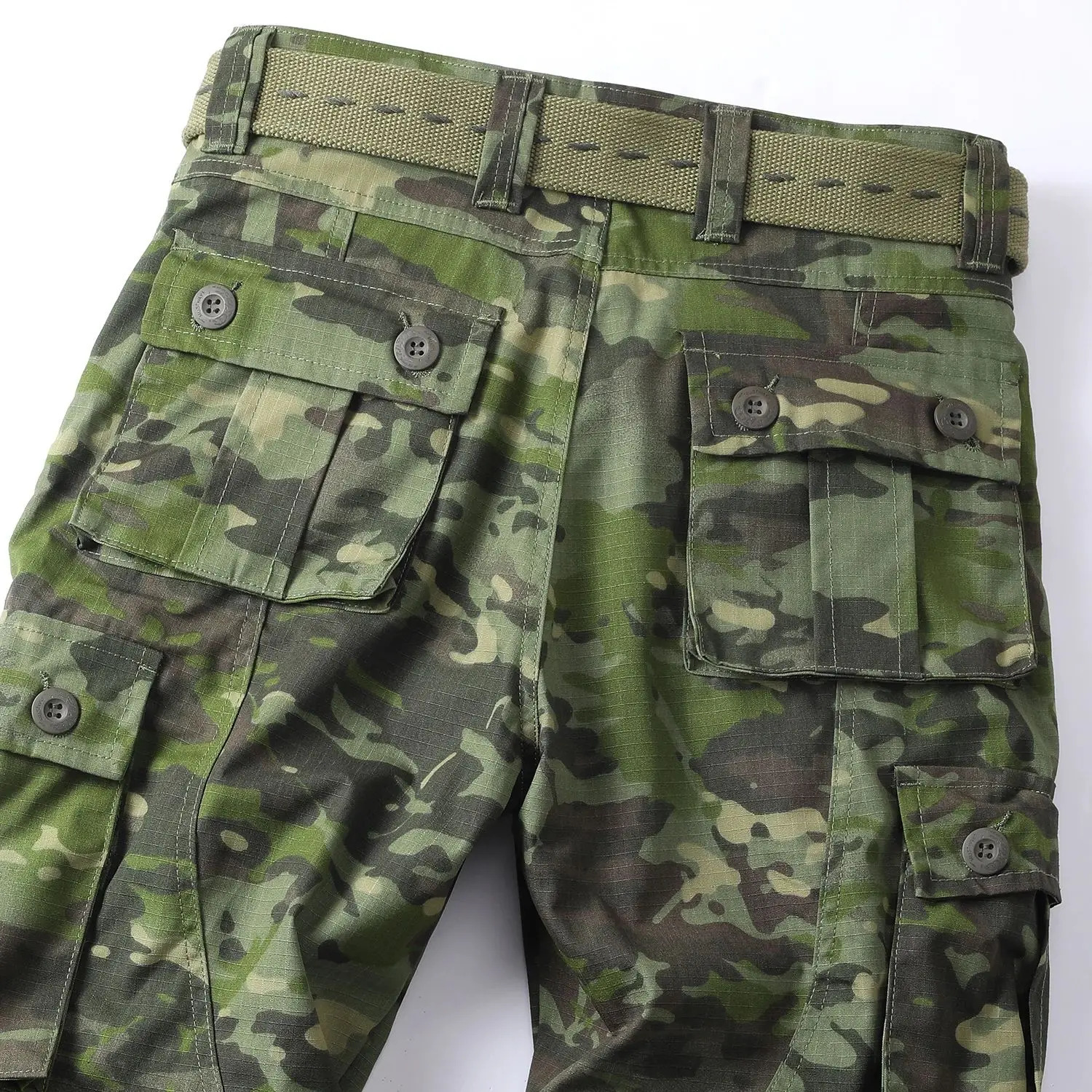 AKARMY Camouflage Pattern Mens Cargo Retro Multi-pocket Outdoor Pants Mens Cotton Comfy Tactical Pants No Belt 250320