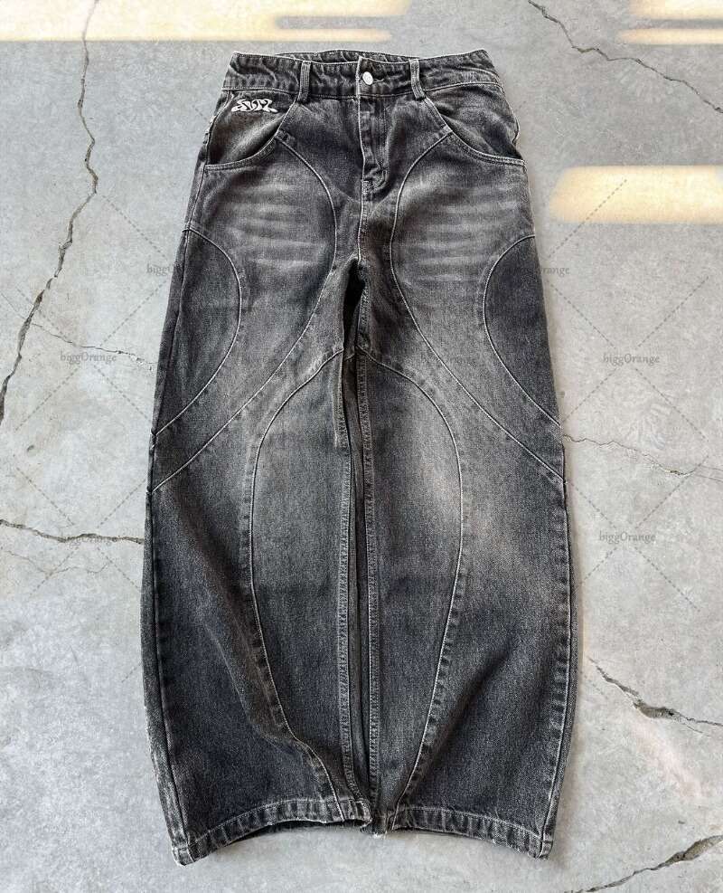 American high street trend Gothic punk washed loose straight leg jeans for men and women