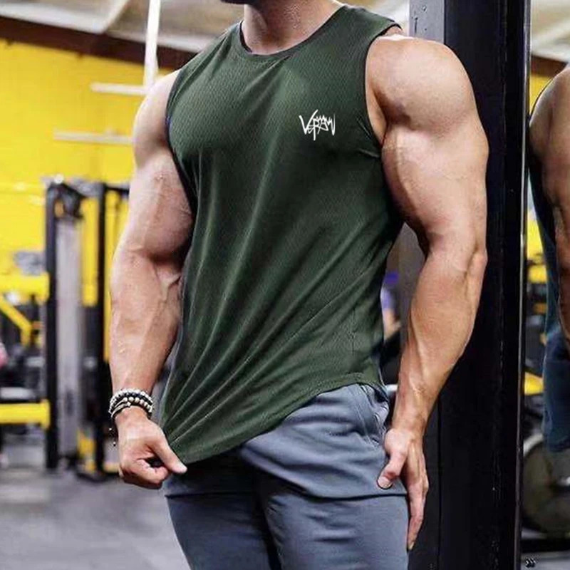2024 Summer Gym Vest Men Bodybuilding Sleeveless Sports Tank Top quickdrying mesh Fitness Running men Clothes 250320
