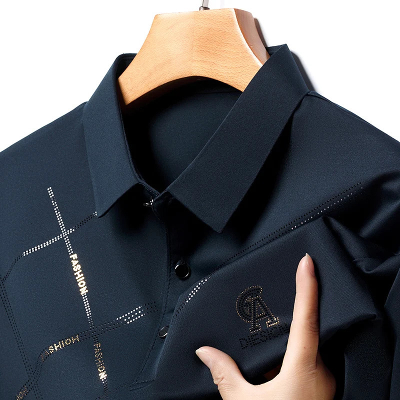 Fashionable embossed polo shirt short sleeved mens summer high-end ice silk comfortable casual light T-shirt 250320