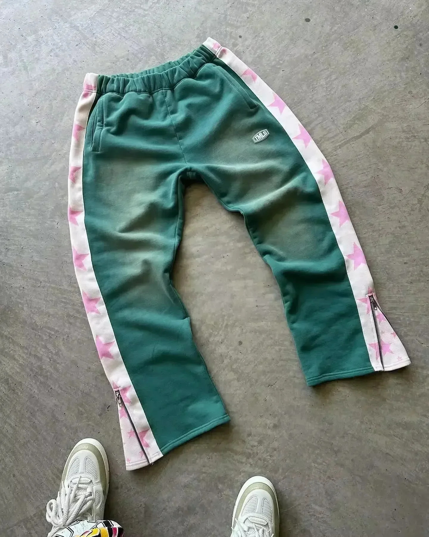 American Trend Striped Side Zipper Elastic Waist Wide-Leg Pants Mens Y2K Harajuku Hip-Hop Joker Casual Sweatpants 250320
