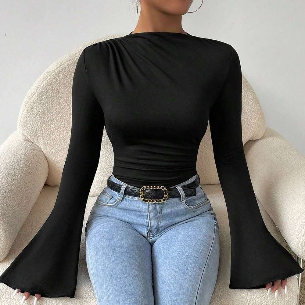 Mia Muse Women's Bodysuits Autumn Korean Solid Color Long Sleeve Round-Neck Casual Jumpsuits & Playsuits