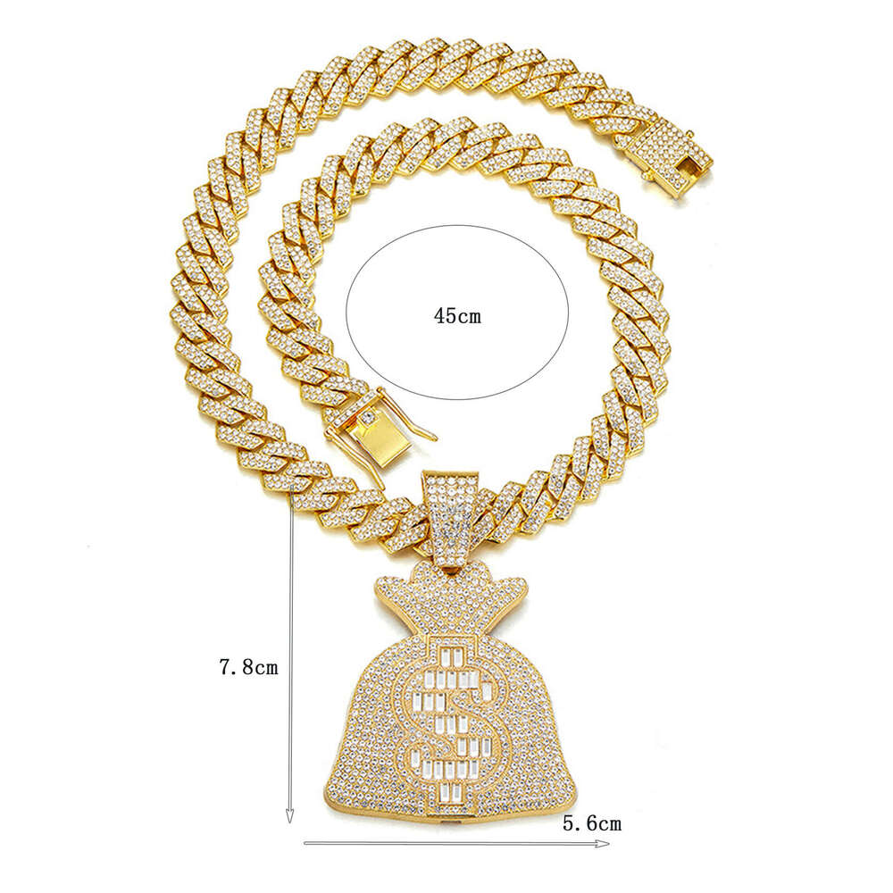 New alloy personalized rock sugar USD coin money bag pendant dia Cuban necklace hip-hop rap accessory