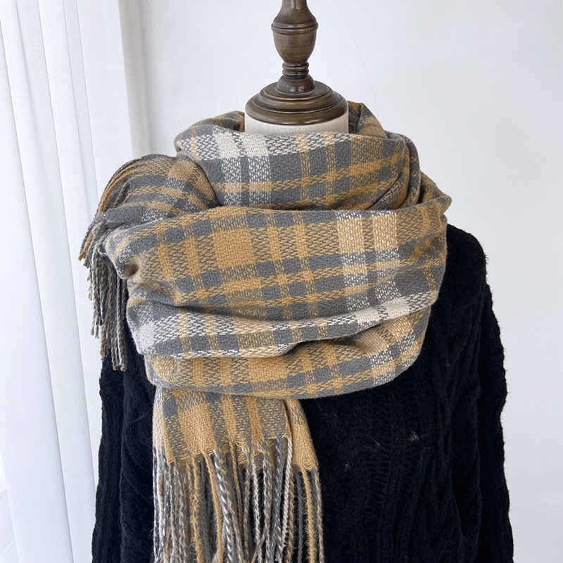 K190 2024 new thick scarf Korean sweet warm imitation cashmere scarf plaid shawl neck scarf female factory wholesale