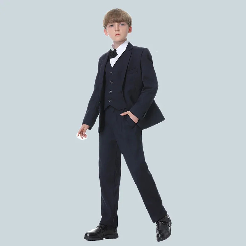 Spring Autumn Formal Boys Suits for Weddings Children Party Host Costume 3Pcs Blue Blazer Vest Pants Wholesale Clothing 250320