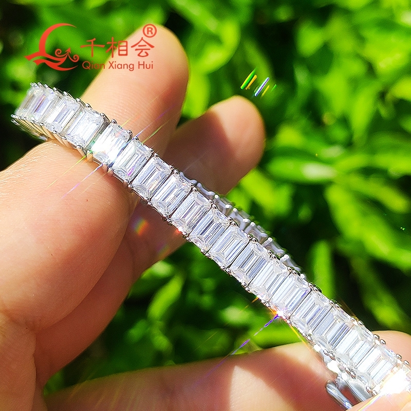 3x5mm rectange emerald Tennis Bracelet S925 Sterling Silver D vvs white Moissanite jewelry Men Women gift GRA gift party