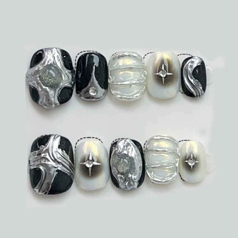 Handmade Round Metal y2k Press On Nails Punk Sweet Cool Artificial Nails Wearable False Nail Party Nail Tips Art 250319
