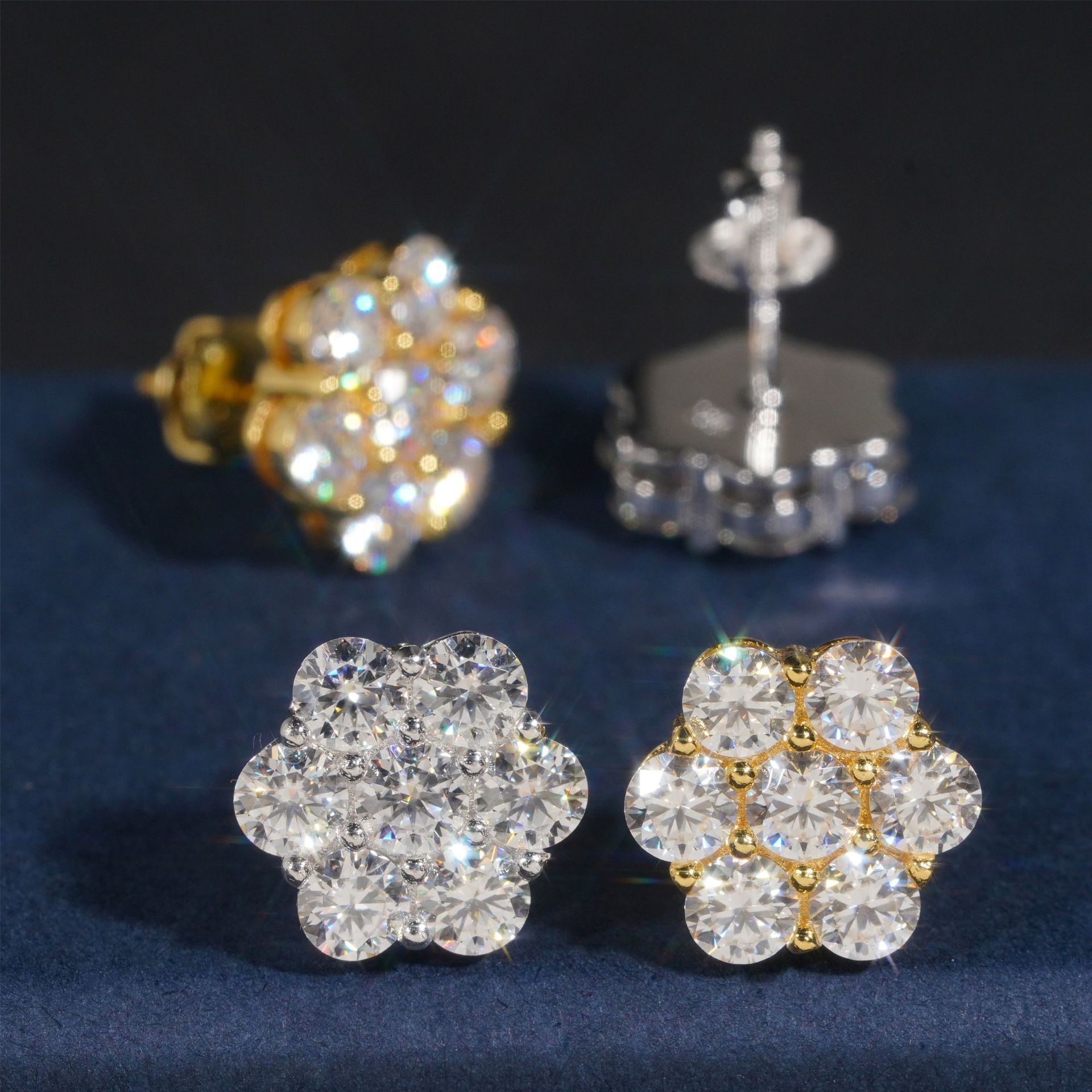 Hot selling 4mm 925 silver inlaid vvs moissanite earrings mens and womens flower style exquisite accessories