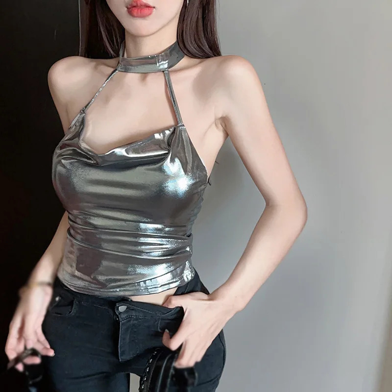 Sliver Crop Tops Sleeveless Slim Tank Top Summer Fashion Cute Y2K Casual High Street Cami Clothes 250320