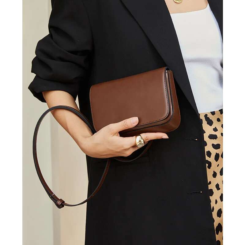 Genuine Leather Women Small Square Versatile Handbags High Quality Ladies Phone Bag Solid Color Shoulder Messenger Bags 2024