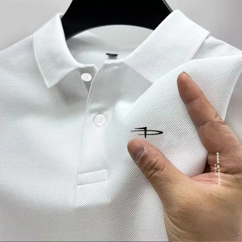 Mens monochrome casual cotton ball sweater slim fit short sleeved product 2024 business polo shirt fashion 250320