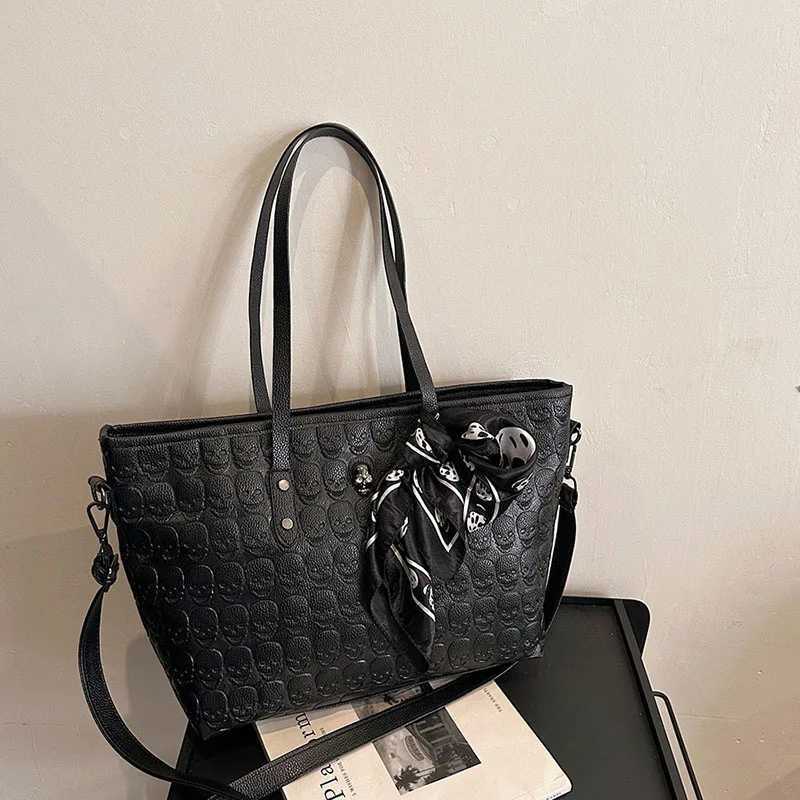 European and American trend printing skull silk shoulder bag fashion casual womens bag Y250320