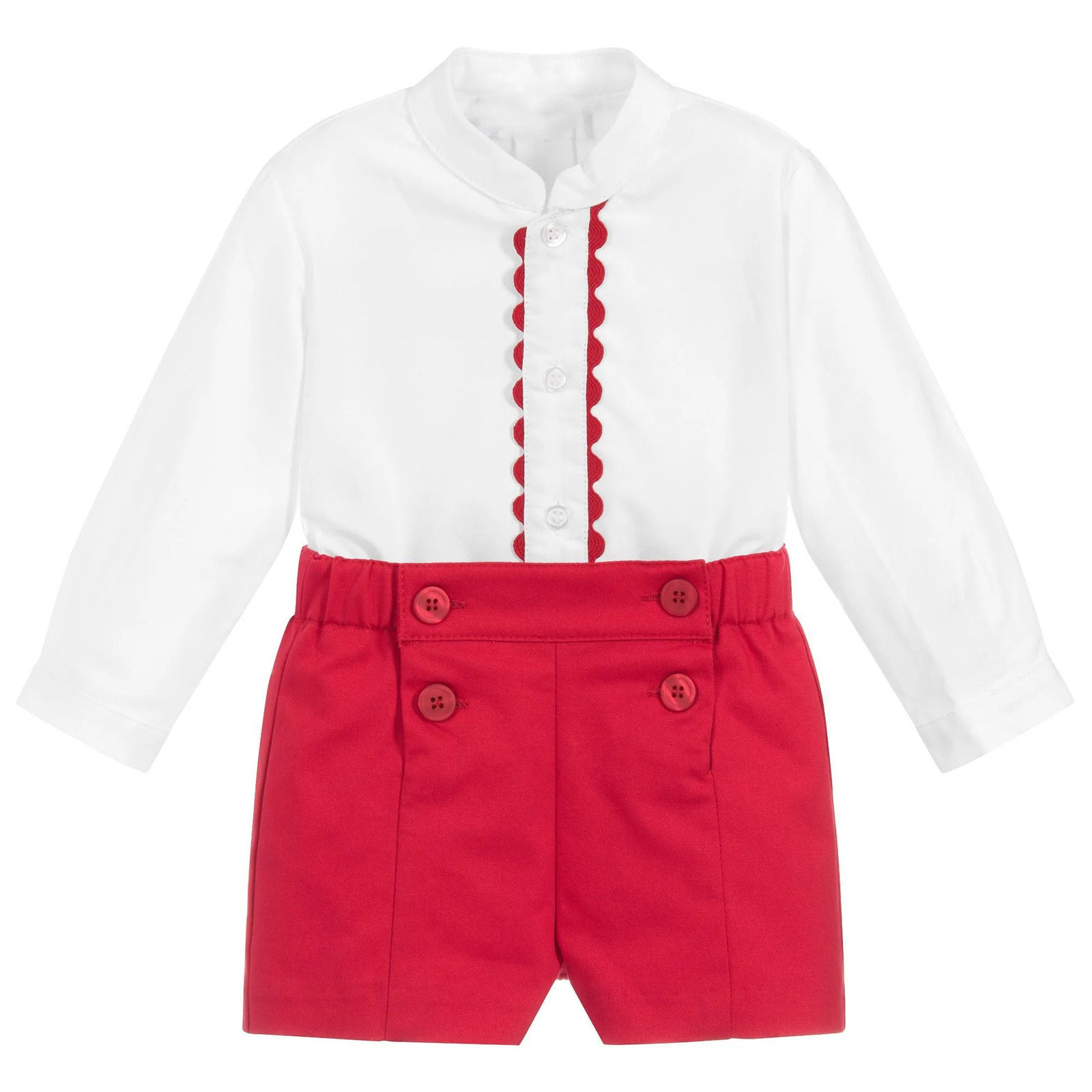 Spanish Toddler Boys Clothes Set Baby Baptism Boutique White Shirt Red Shorts Boy Birthday Wedding Party Christening Outfits 250320