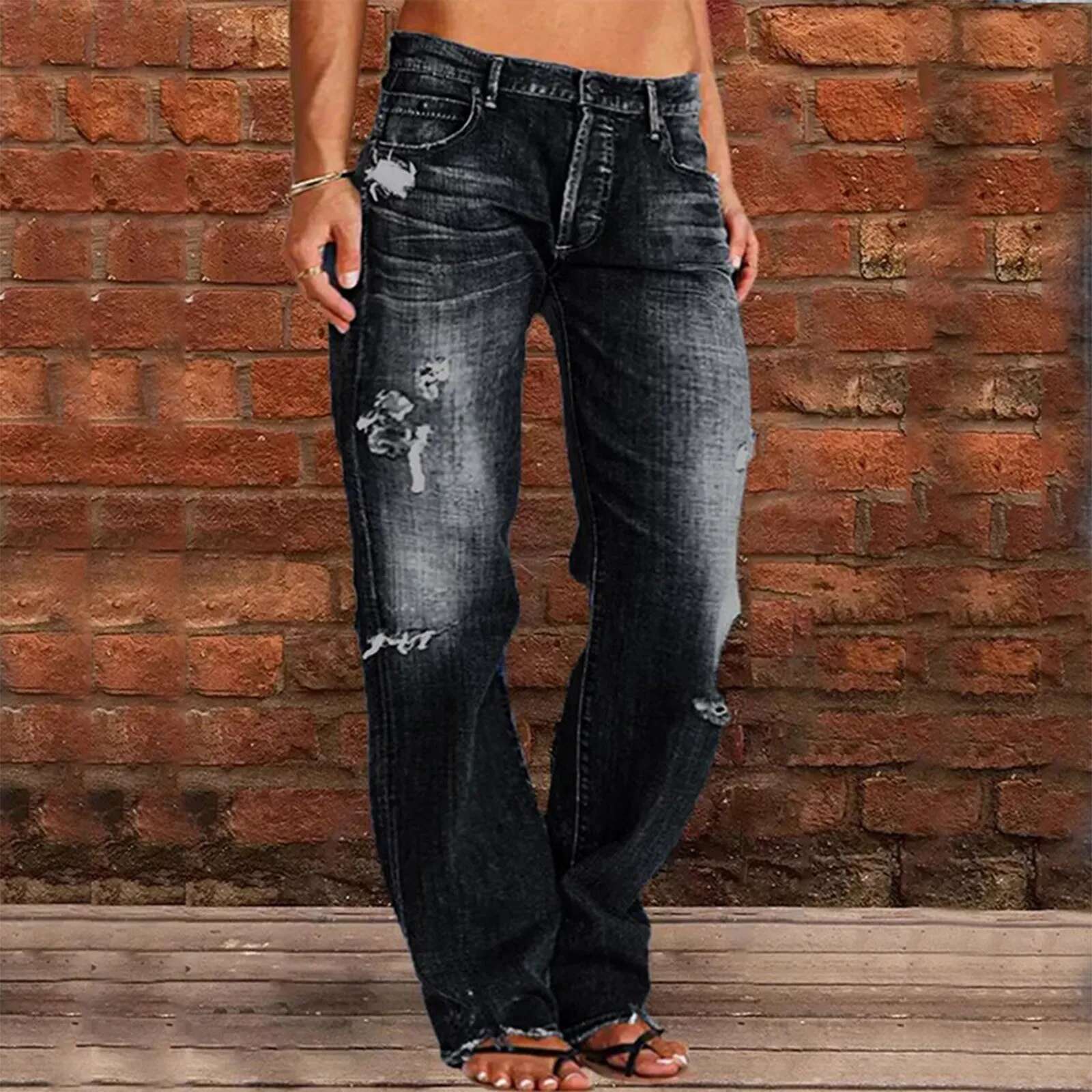 Designer Jeans Straight Leg Casual Jeans Women's Waist Work Pants Slit Hem Low Waist High Waist Elastic Oversized Men's Jeans Sportswear