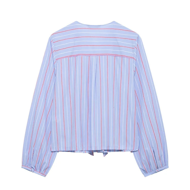 Womens Spring Butterfly Knot Decorative Striped Shirt Casual Edition Cute Womens Button Free Sexy 250320