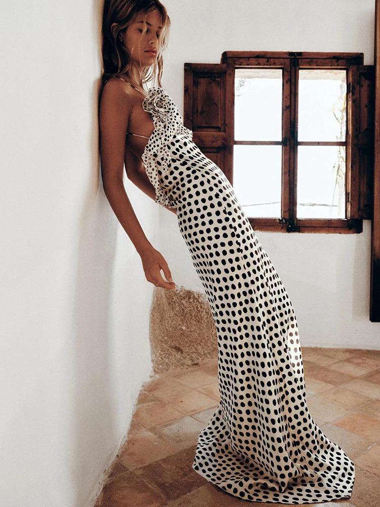 JULISSA MO sexy backless printed dot flower womens Maxi dress spaghetti strap evening dress autumn tight elegant party club outfit 250317