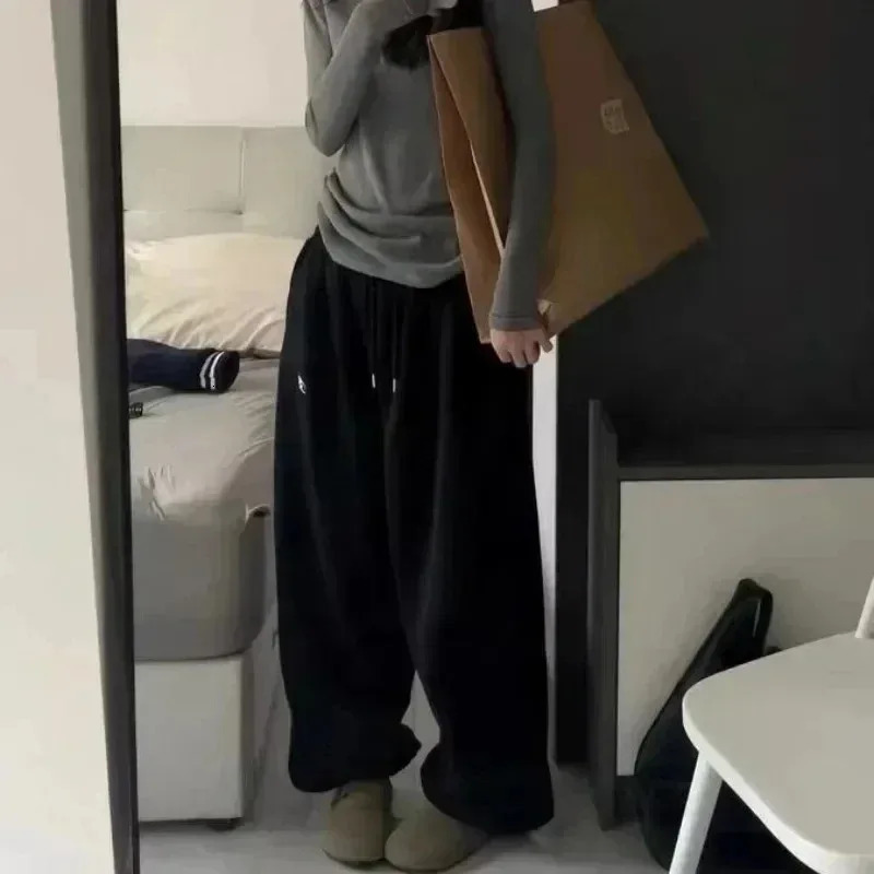 Oversized Retro Baggy Pants Fashion Women High Waist Drawstring Hip Hop Y2K Wide Leg Pant Casual Sweatpant Loose Trousers 250320