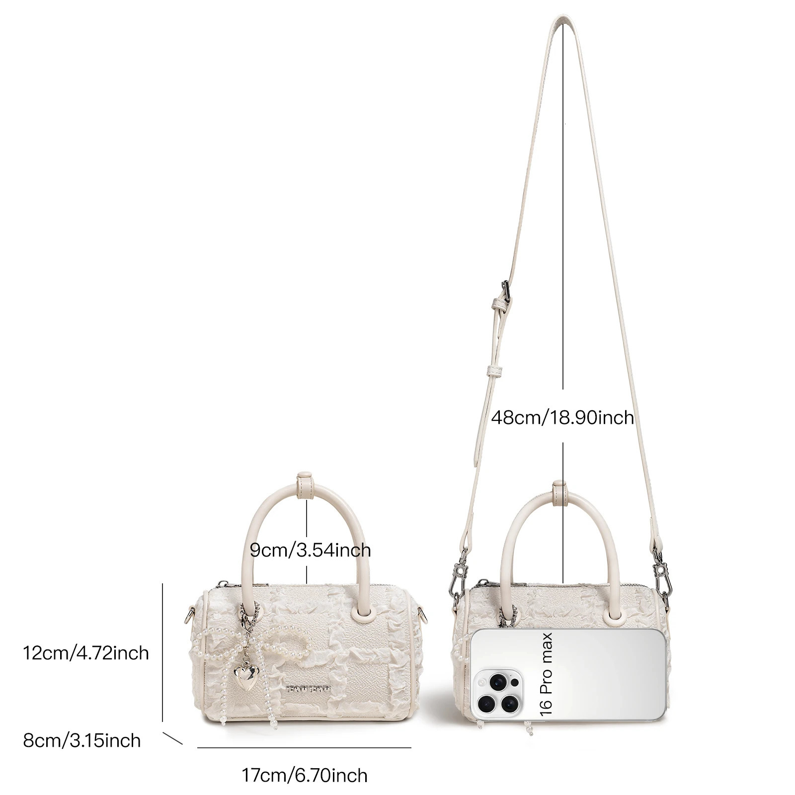 Versatile High End Boston Bag Trendy Quilted Jacquard Bowling with Knot and Heart Charm Cute Handbag Crossbody 250320