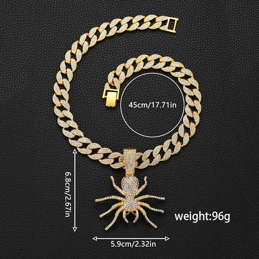 Hip hop buckle with dia inlay, thick Cuban chain spider pendant, personalized trendy hiphop men's insect necklace