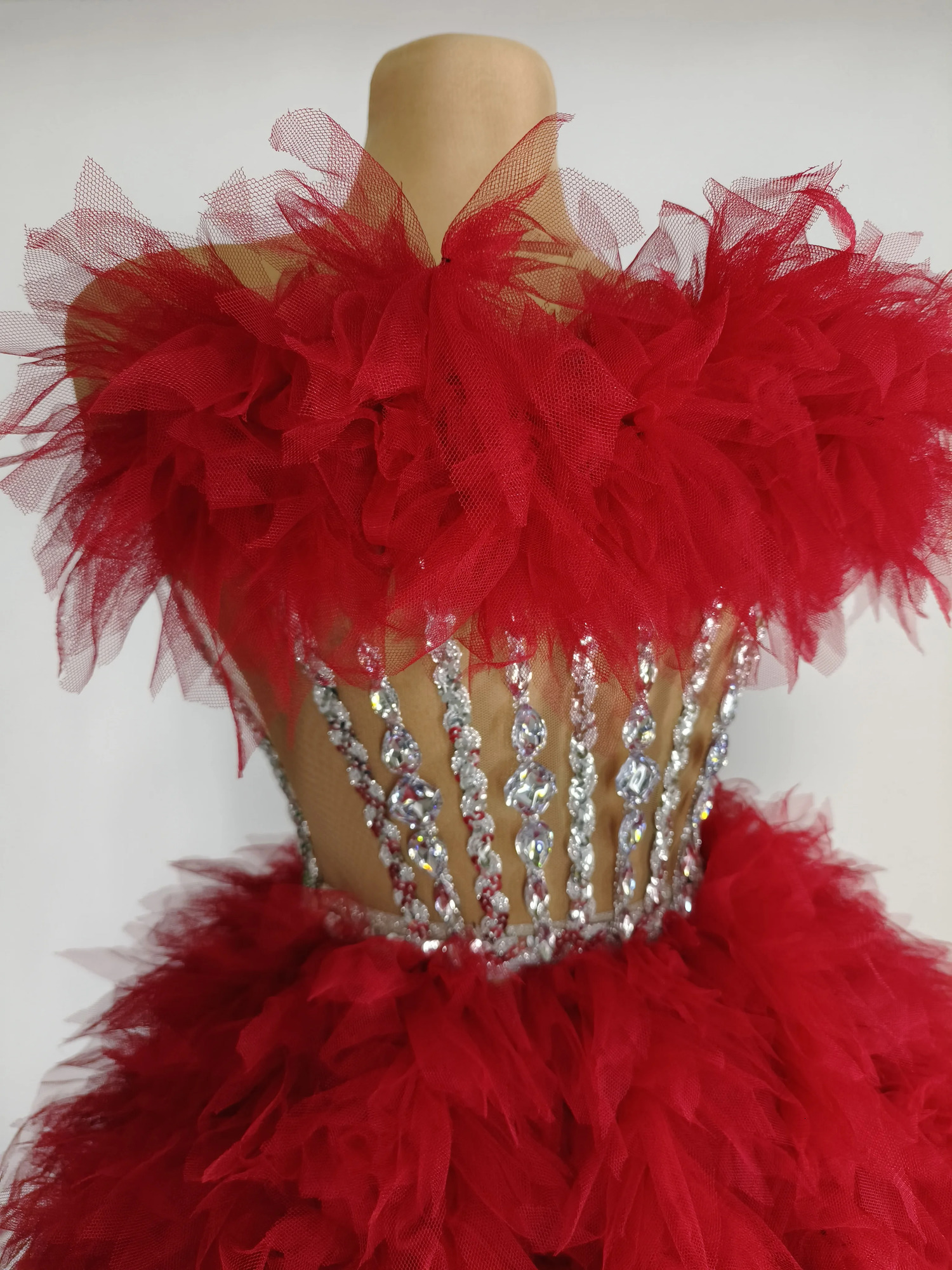 Fashionable pink dress sexy top and skirt set dance net lace rhinestone birthday party club dragqueen costume performance B176 250320