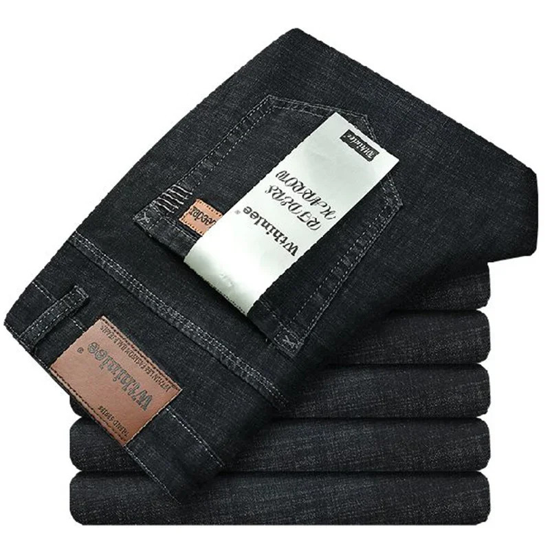 Spring Mens Chic Stretch Business Jeans Fashion Comfortable Denim Fabric Trousers Korean Solid Straight Leg Casual Pants Male 250320