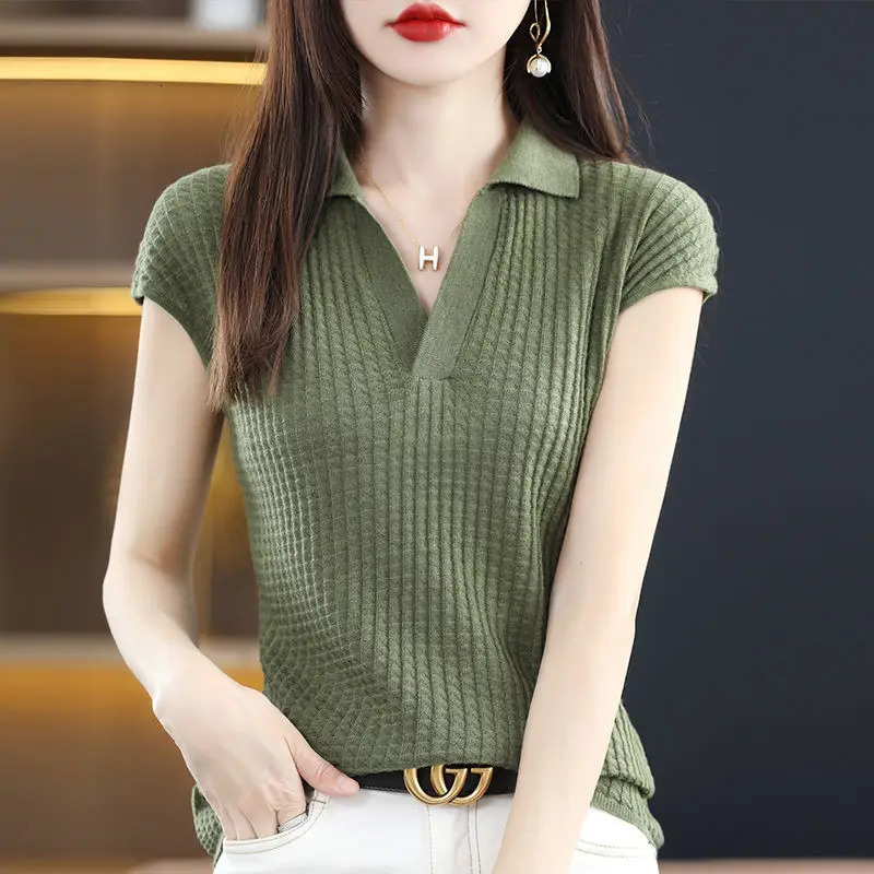 T Shirt Youth Top Petite Knitted Wholesale Ladies Polo Neck Tee Shirts Korean Pullover High Quality Flower Good Xxl Black 250319