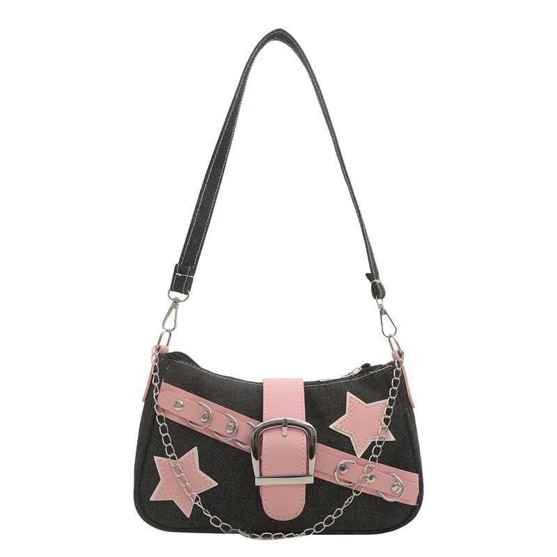 Y2k hot girl denim shoulder bag retro star womens underwear bag womens handbag Y250320