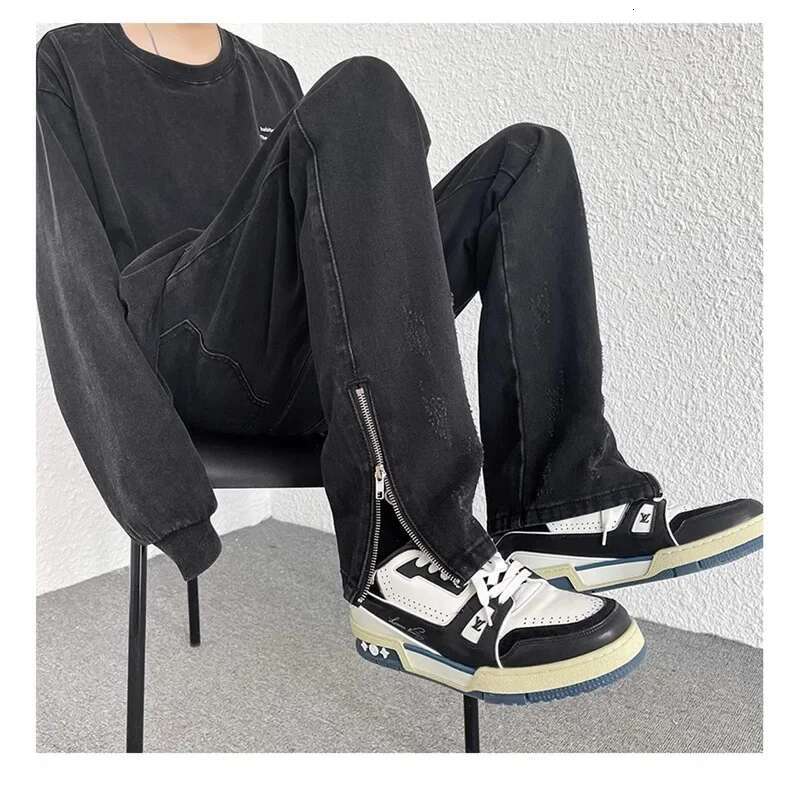 Designer Jeans New Retro Fashion Washed Jeans Men's Spring European And American High Street Hip-hop Pants Zipper Niche Design Emotional Casual M