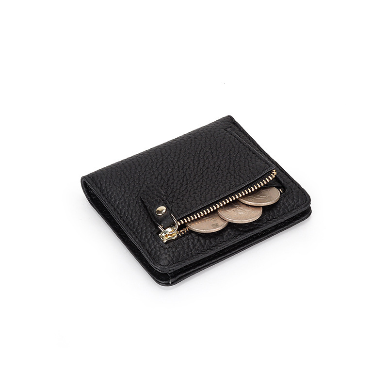 2025S Trend Designer Short Women S Leather Half Fold Money Clip Japanese And Korean Fashion New Cowhide Folding Small Versatile Zero Wallet