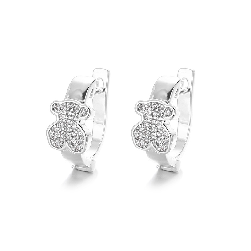 Fashion Women Men Bear Silver Rose Gold Stainless Steel Copper Color Zircon Animal Moon Span Hoop Earrings Jewelry