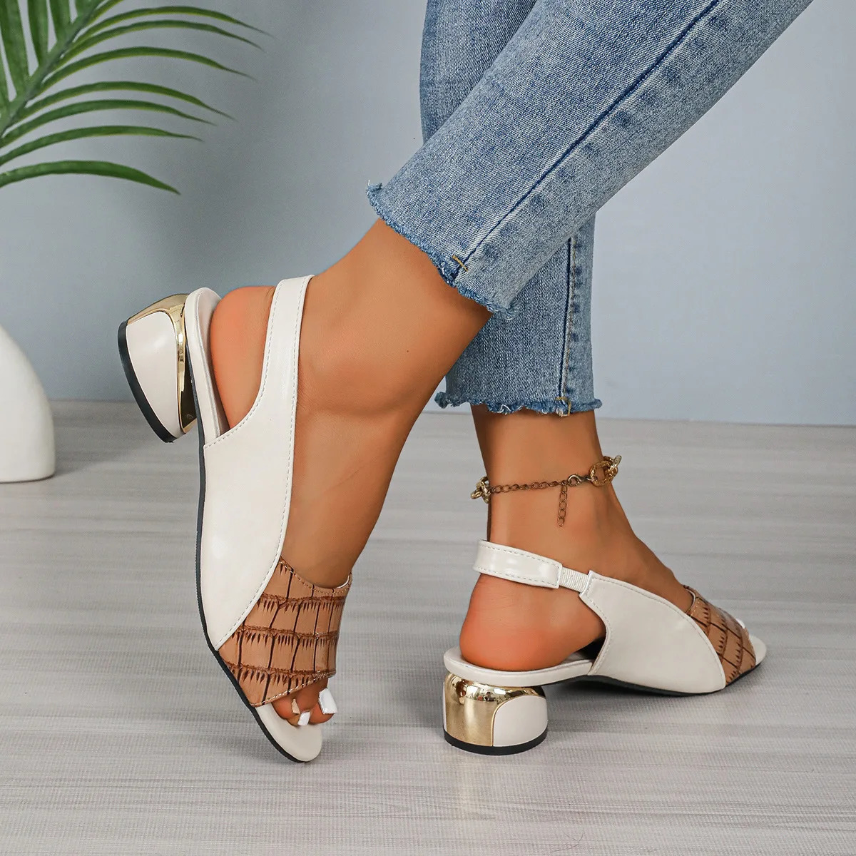 Plus Size 43 Womens Sandals Arrival Splicing Open Summer Shoes Fashionable Sliding Low Foot Office and Professional 250321BJ - view 7