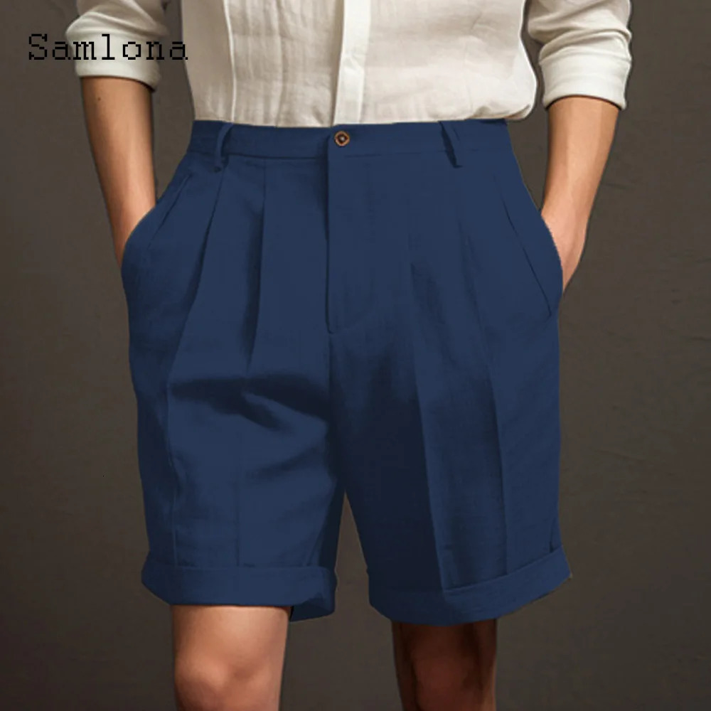 America and Europe Style Casual Linen Beach Shorts Mens Stand Pocket Classic Basic Shorts Khaki White Soft Half Pants 250320