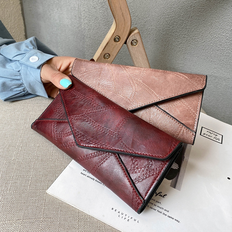 2025S Trend Designer New Fashion Envelope Wallet PU Splicing Card Long Handheld Women S Bag