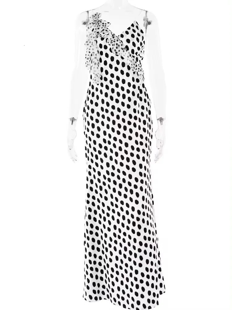 JULISSA MO sexy backless printed dot flower womens Maxi dress spaghetti strap evening dress autumn tight elegant party club outfit 250317
