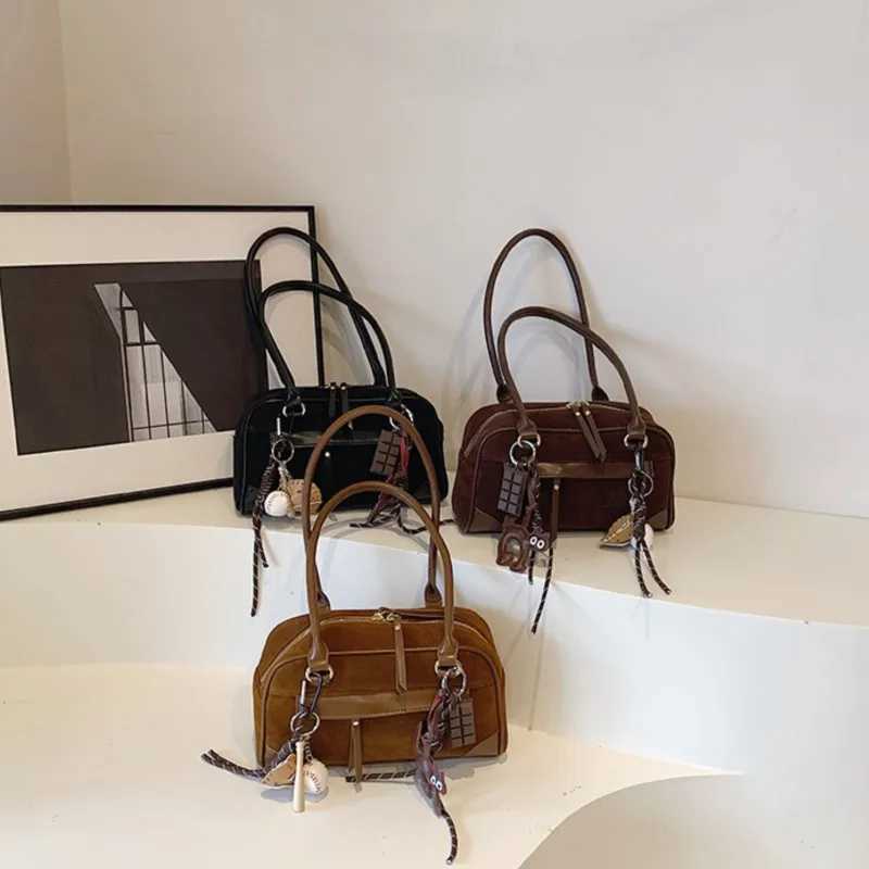 Retro Small NUBUCK Underarm Bags Women Autumn Winter 2024 New Y2K Korean Fashion Trend Shoulder Bag Lady Simple Solid Handbags Y250319