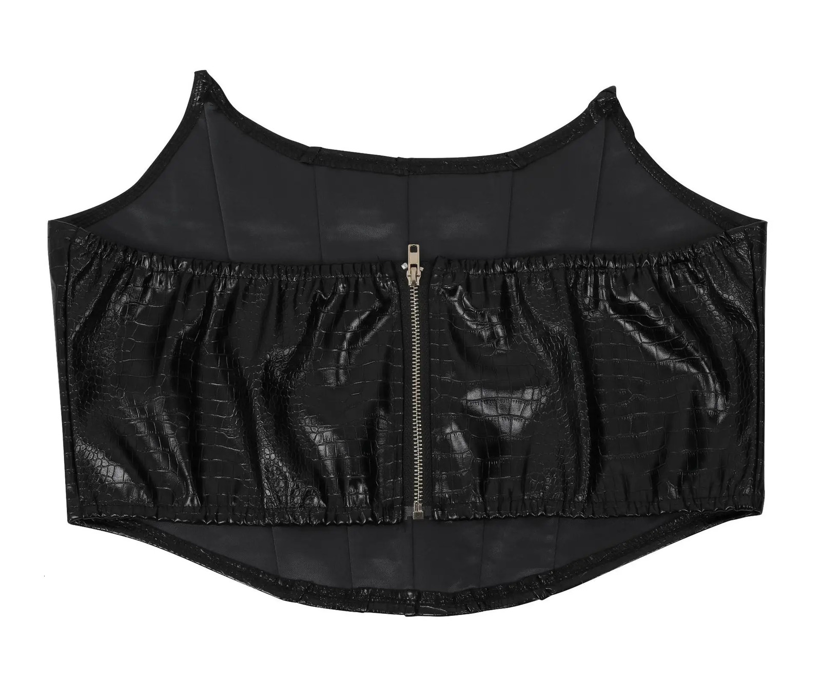 PU synthetic leather 2piece set for womens club wear Y2K clothing strapless top and pocket wide leg pants matching 250321