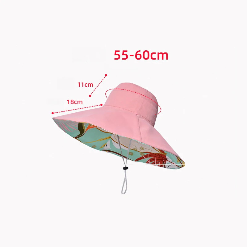 Fashionable womens reversible sun hat wide Brim foldable floral printed cotton for sun protection 250320