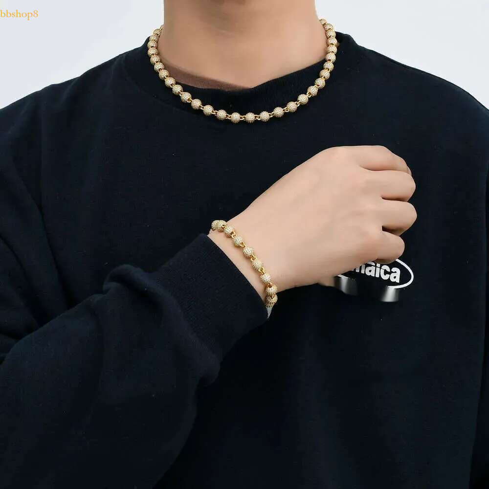 Hip Hop Jewelry Men Women Gold Plated Prong Dia 8mm Round Bead Zirconia Bracelet Iced Out Ball Chain k