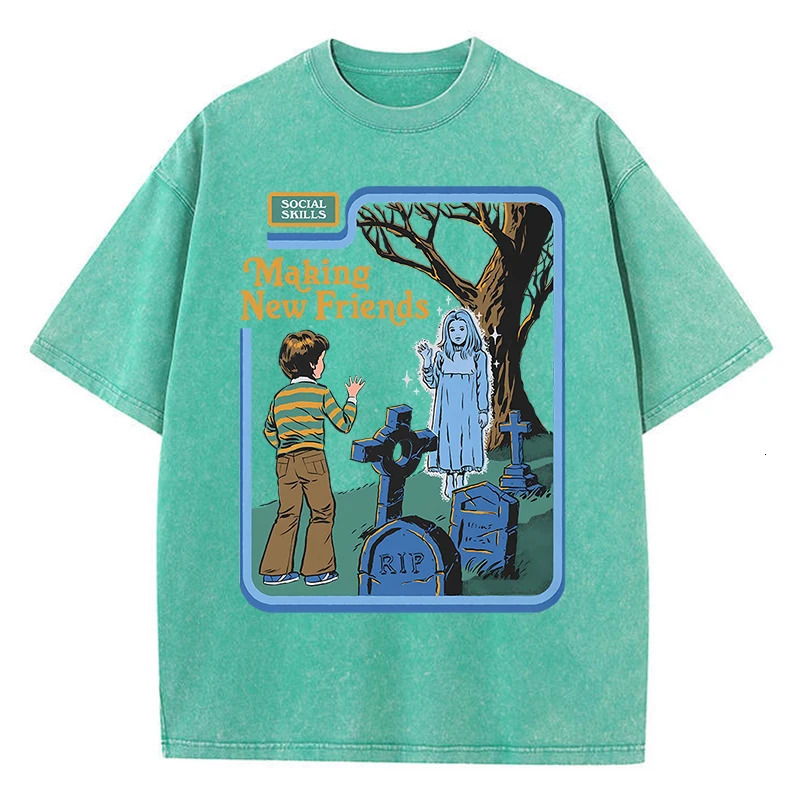 Social Skills Making Friends Washed Retro Male Women TShirts Hip Hop Breathable Tops Casual T Shirt Oversized Cotton TShirt 250312