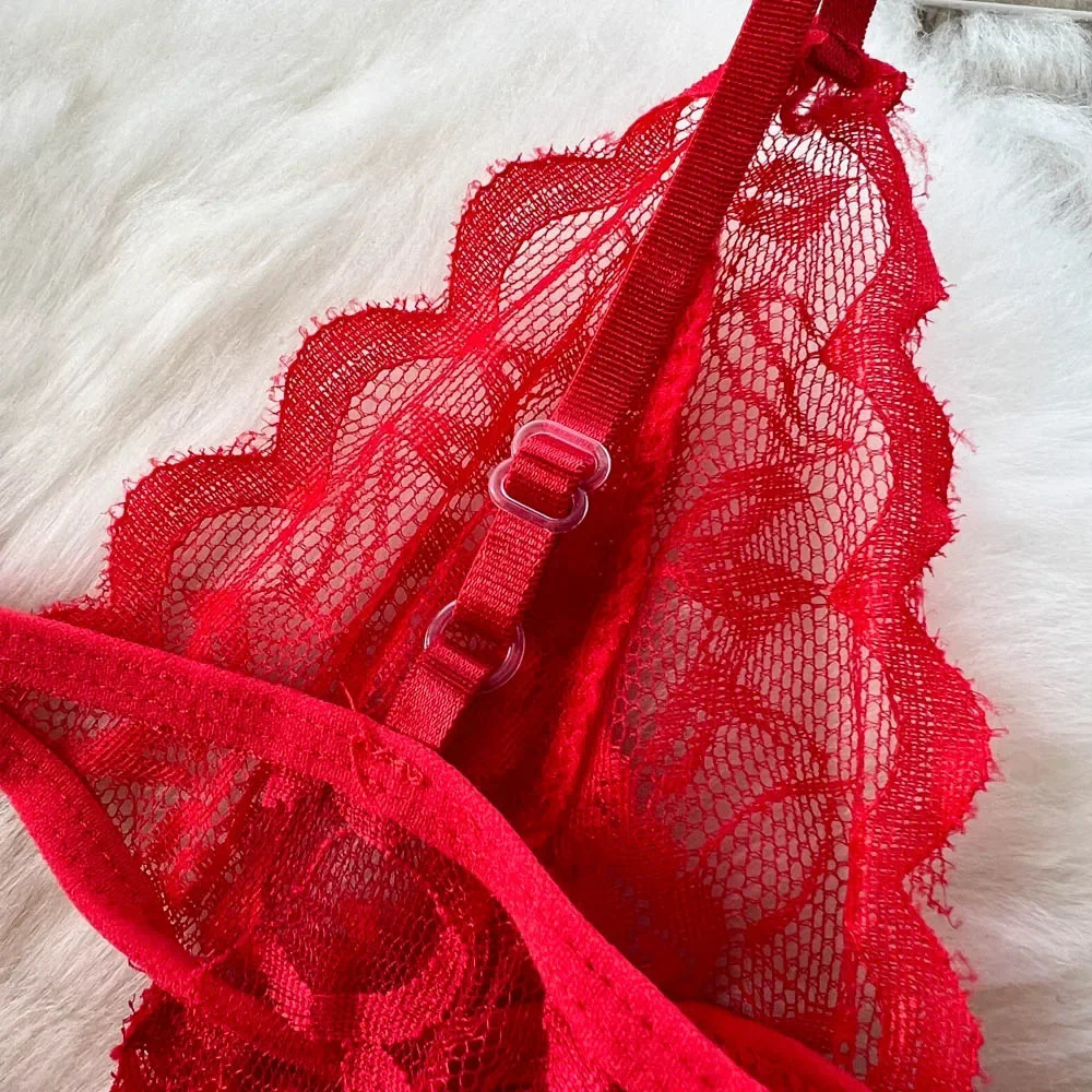 CHILLGIO Women Transparent Floral Lace Bra Brief Suit Fashion Tight Erotic Underwear 3 Piece Sexy Intimate Lingerie Stocking Set 250320