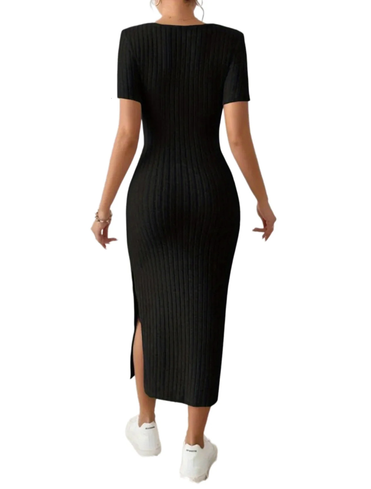 Sexy split style fashionable womens short sleeved slim fit square neckline solid summer body casual office elegant vest 250320