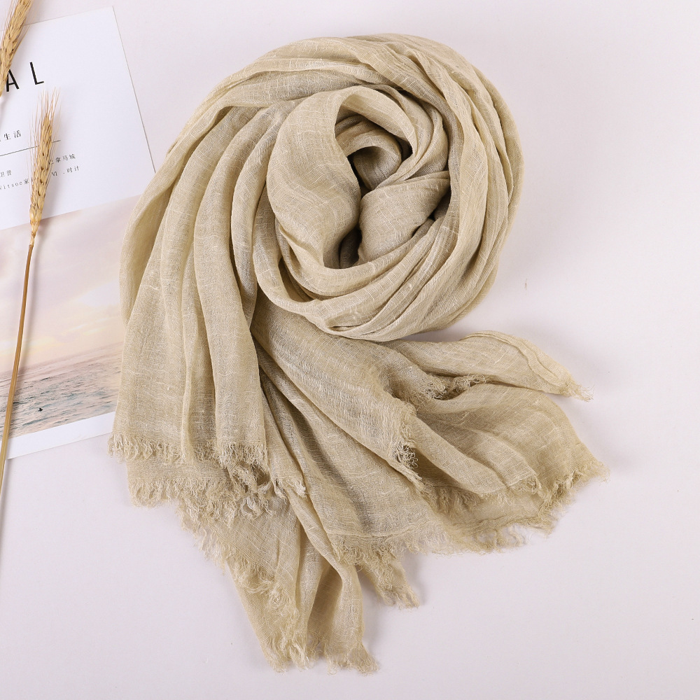 K189 Spring and summer new pure color wool cotton and linen scarf tassel literary shawl summer printing all-match cotton and linen scarf wholesale
