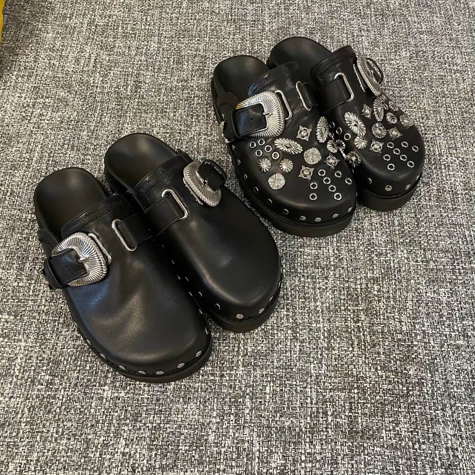 Black personality unique retro summer womens shoes cowhide platform sandals all leather 250321BJ