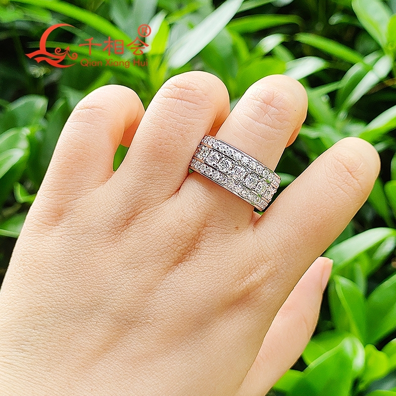 10mm width round Moissanite Ring three rows 2/3 Band 925 Silver hip hop Men women Diamonds Male Jewelry