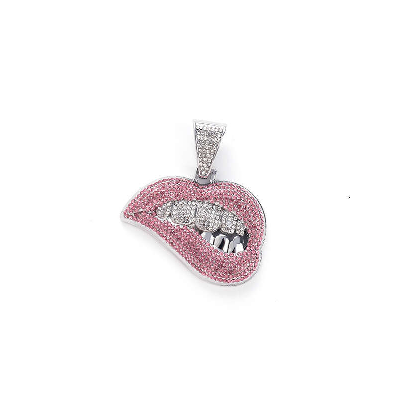 Colorful Dia Sexy Lip Biting Hip Hop Personalized Creative Pendant hip hop Cuban Chain Necklace