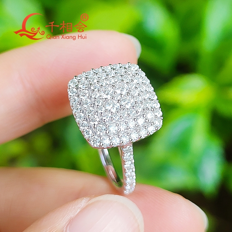 13mm width square 4-layer melee round Moissanite Ring 925 Silver hip hop Men women Diamonds Male Jewelry