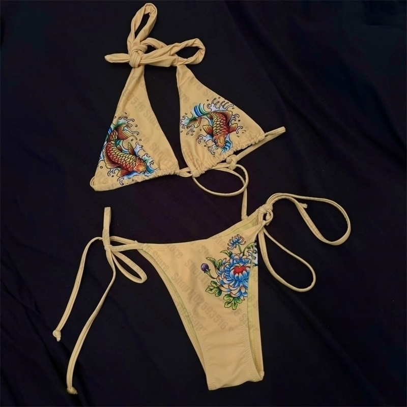 2024 Swimsuit letter print Pushup Padded Bra Thong Two Pieces Swimwear Women Sexy Bikini Set Beachwear Bathing Suit Female 250311