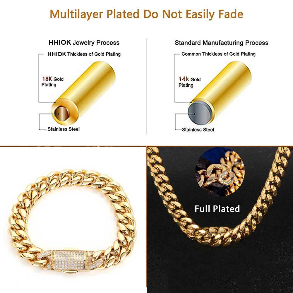 Hip Hop Jewelry 12mm Miami Stainless Steel PVD Cuban Link Necklace Iced Clasp Cuban Link Chain Free Engrave Drop Shipping