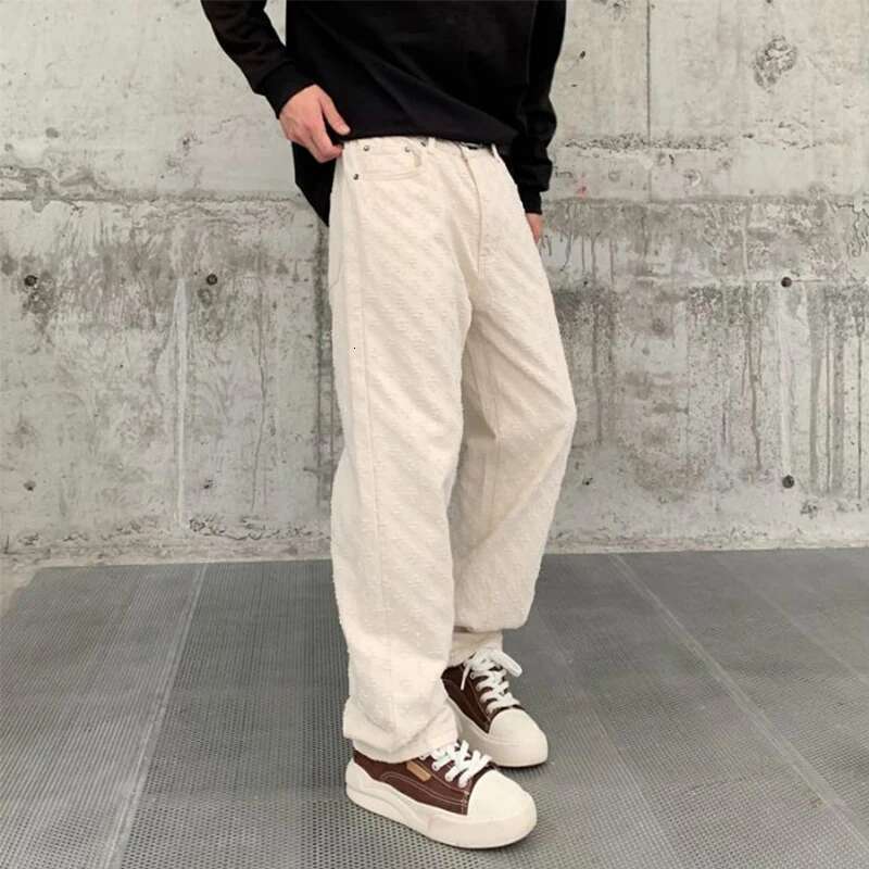 Designer Jeans 2025 New Blue Personalized Men's Jacquard Pattern Retro Fashion Emed Street Wear Jeans Pants Loose Casual Straight Leg Pants Men&#