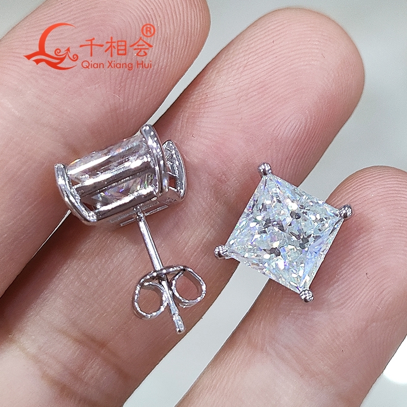 S925 silver 8*8mm 2ct square shape D VVS moissanite stone ear stud Earring for jewelry gift dating women wedding